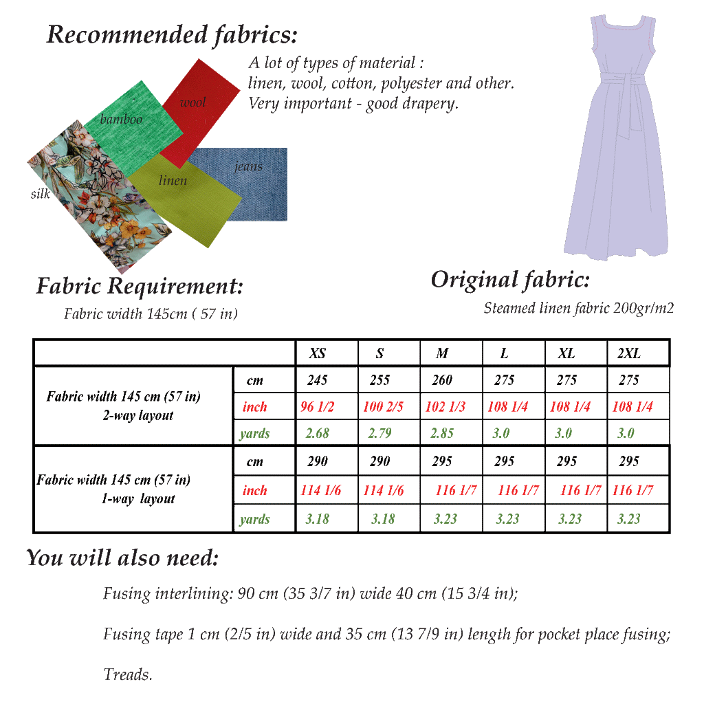 Long Sleeveless Dress Pattern | Sizes XS-2XL