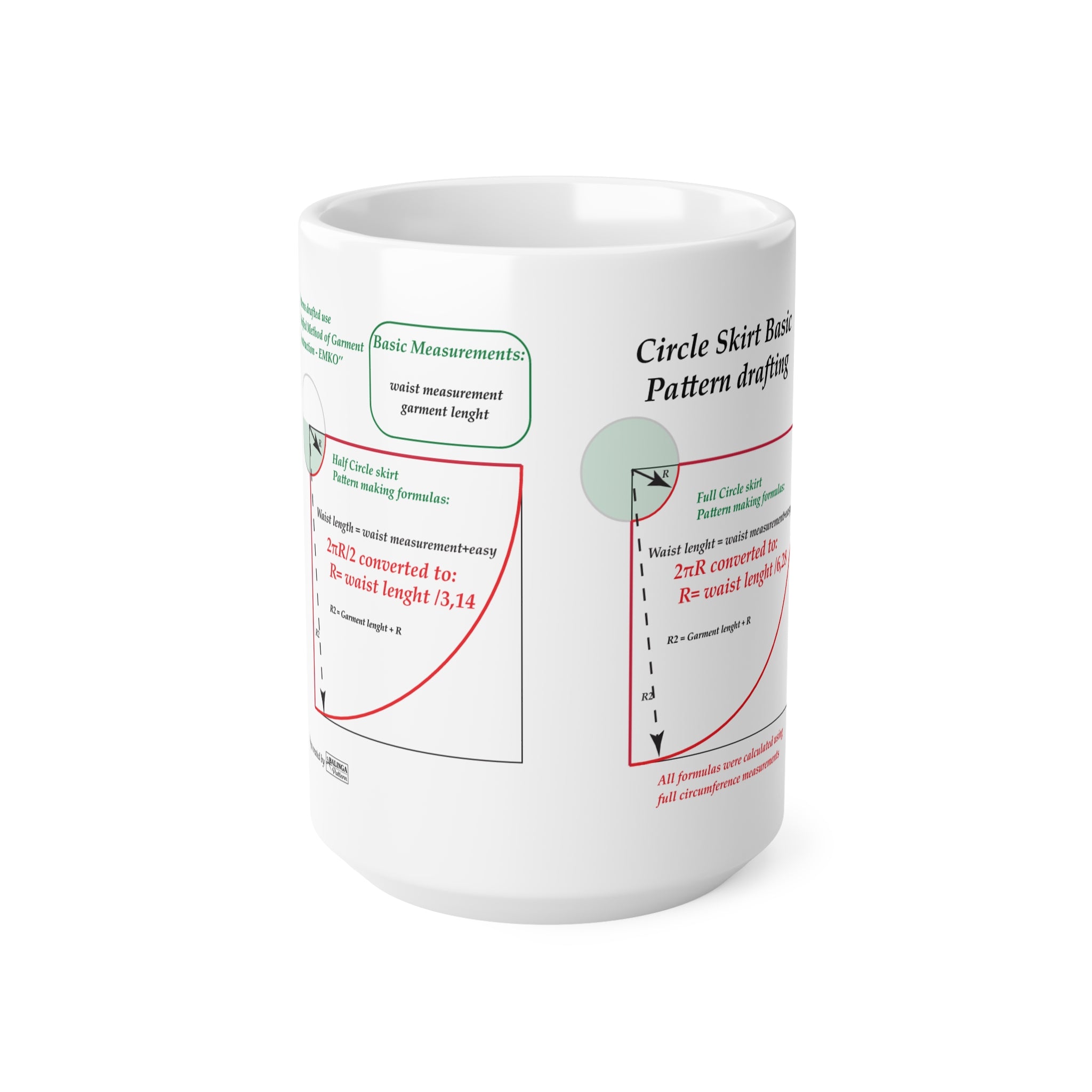 Sewing Pattern Drafting Coffee Mug – Circle Skirt Math formulas Guide (11oz/15oz)