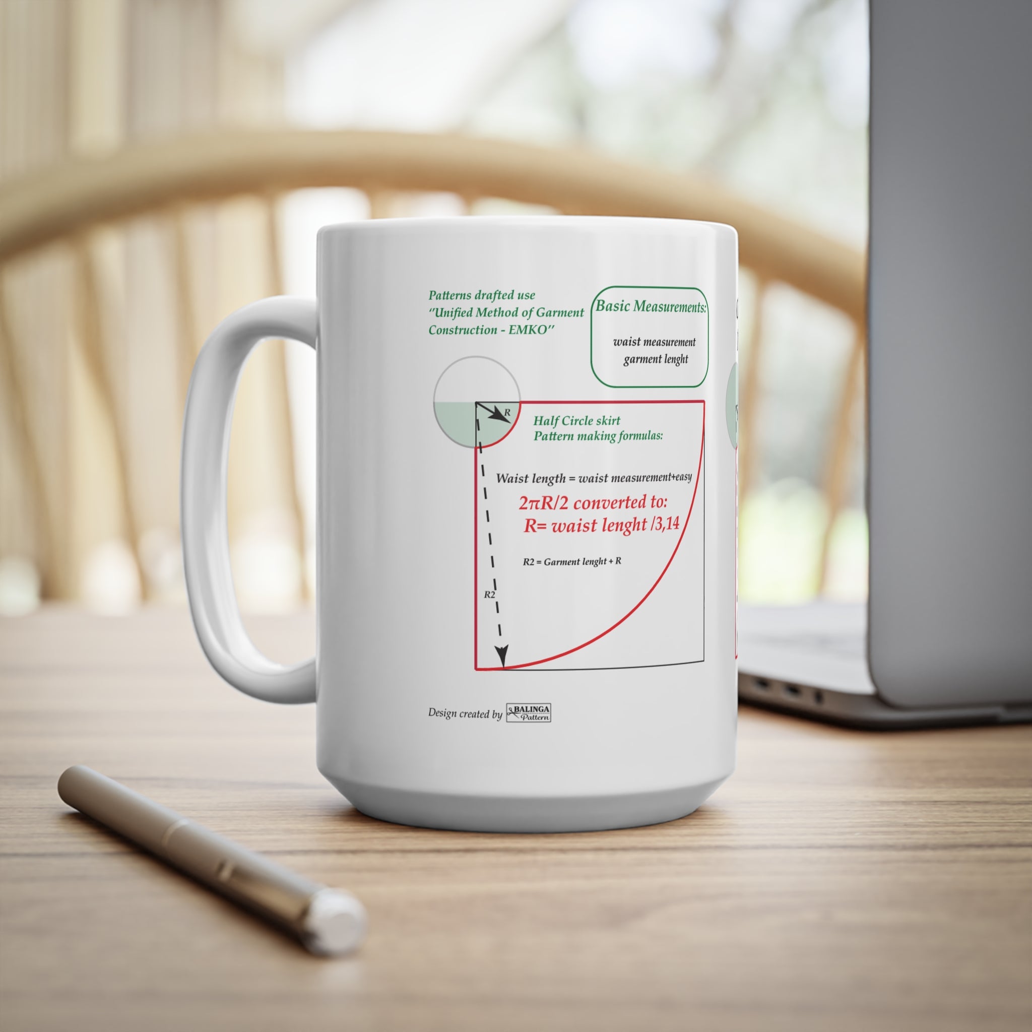 Sewing Pattern Drafting Coffee Mug – Circle Skirt Math formulas Guide (11oz/15oz)