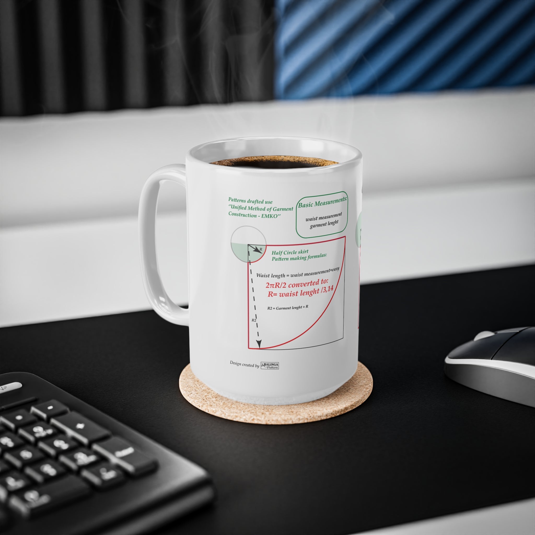 Sewing Pattern Drafting Coffee Mug – Circle Skirt Math formulas Guide (11oz/15oz)