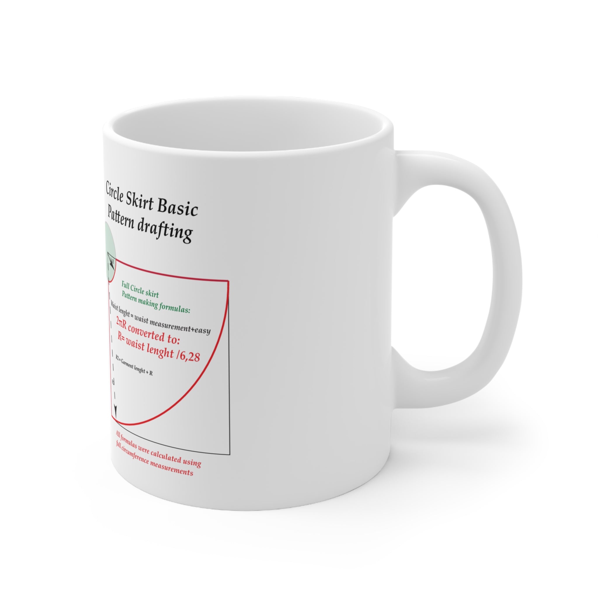 Sewing Pattern Drafting Coffee Mug – Circle Skirt Math formulas Guide (11oz/15oz)