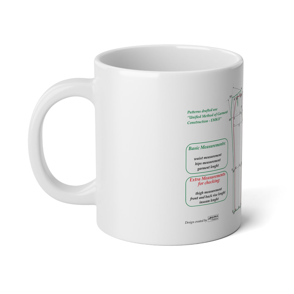 Sewing Mug King size with Women Trousers Block Pattern Drafting instruction | Sewing Pattern Diagram, 20oz Jumbo Mug