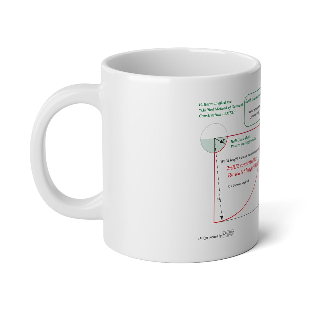 King size Sewing mug - Circle Skirt drafting cheat-sheet, size 20oz (600ml), English
