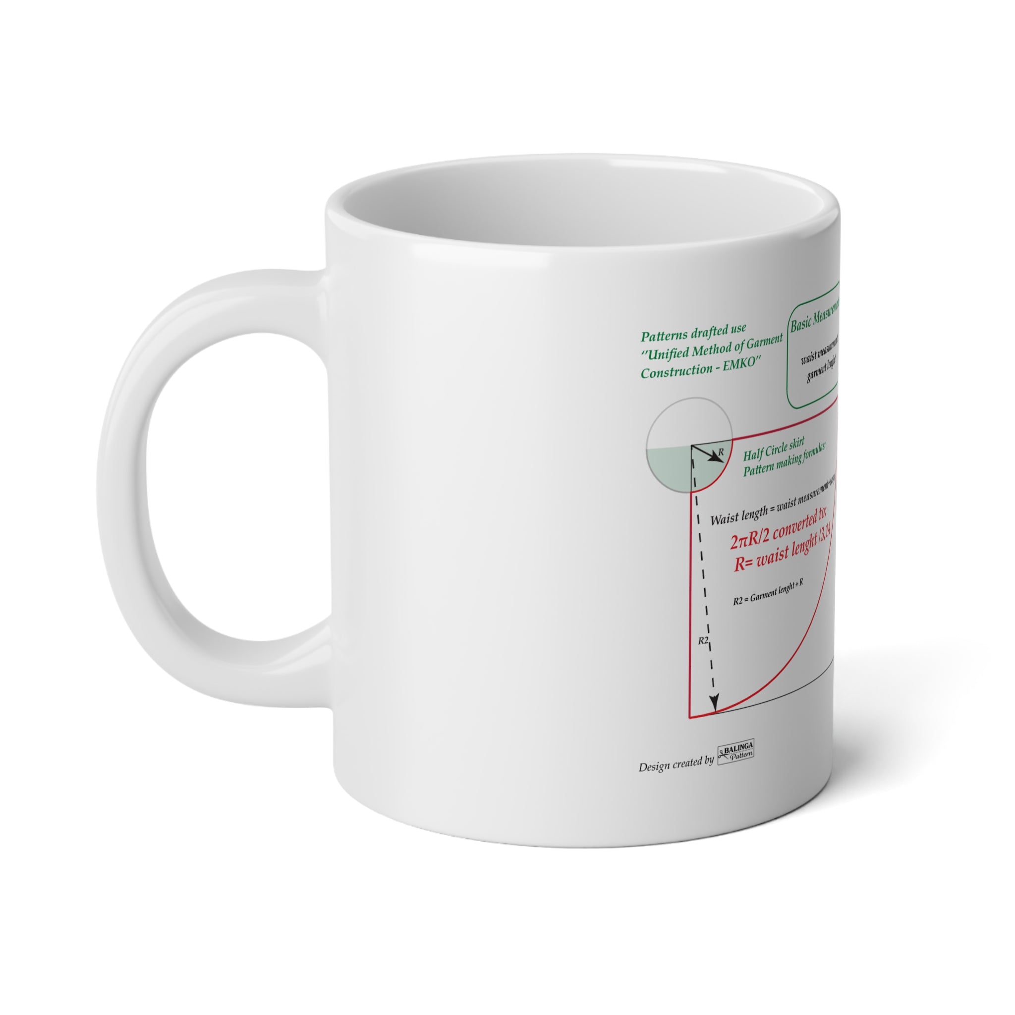 King size Sewing mug - Circle Skirt drafting cheat-sheet, size 20oz (600ml), English