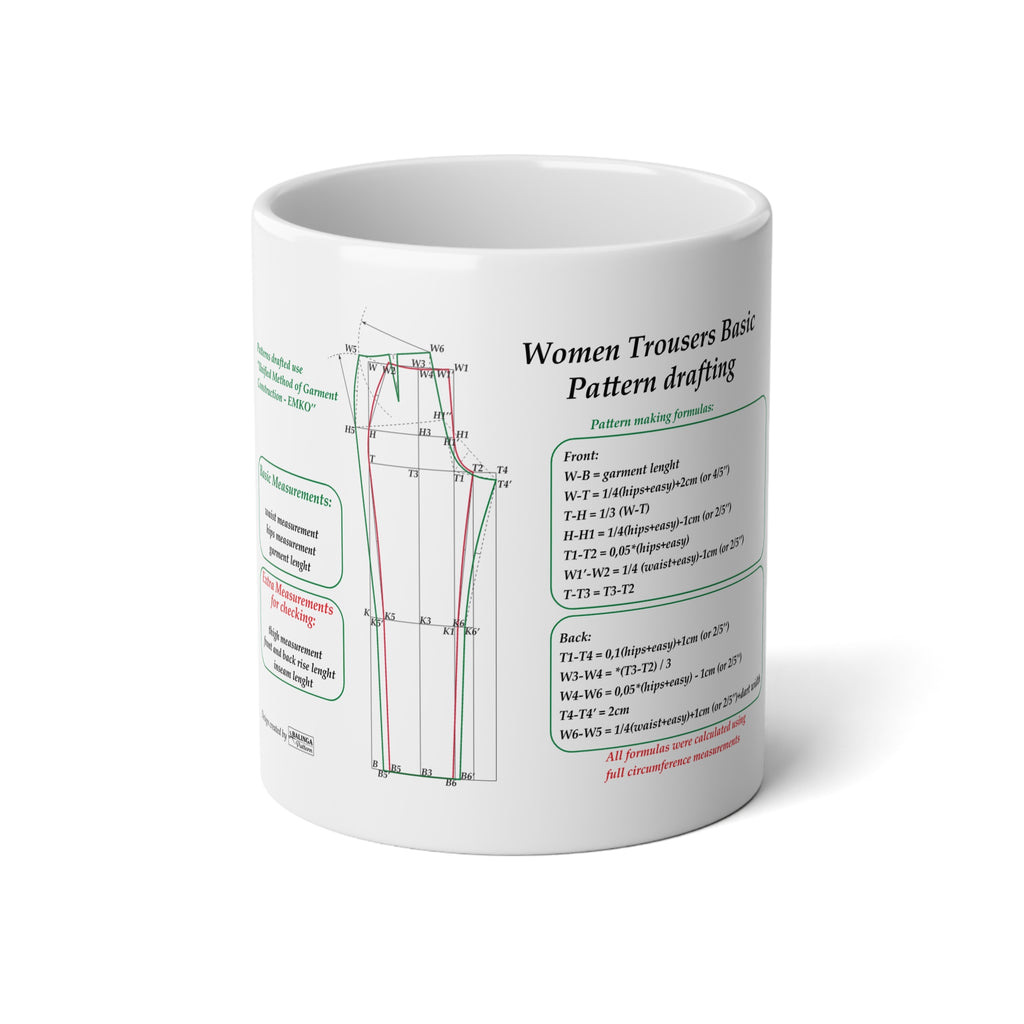 Sewing Mug King size with Women Trousers Block Pattern Drafting instruction | Sewing Pattern Diagram, 20oz Jumbo Mug