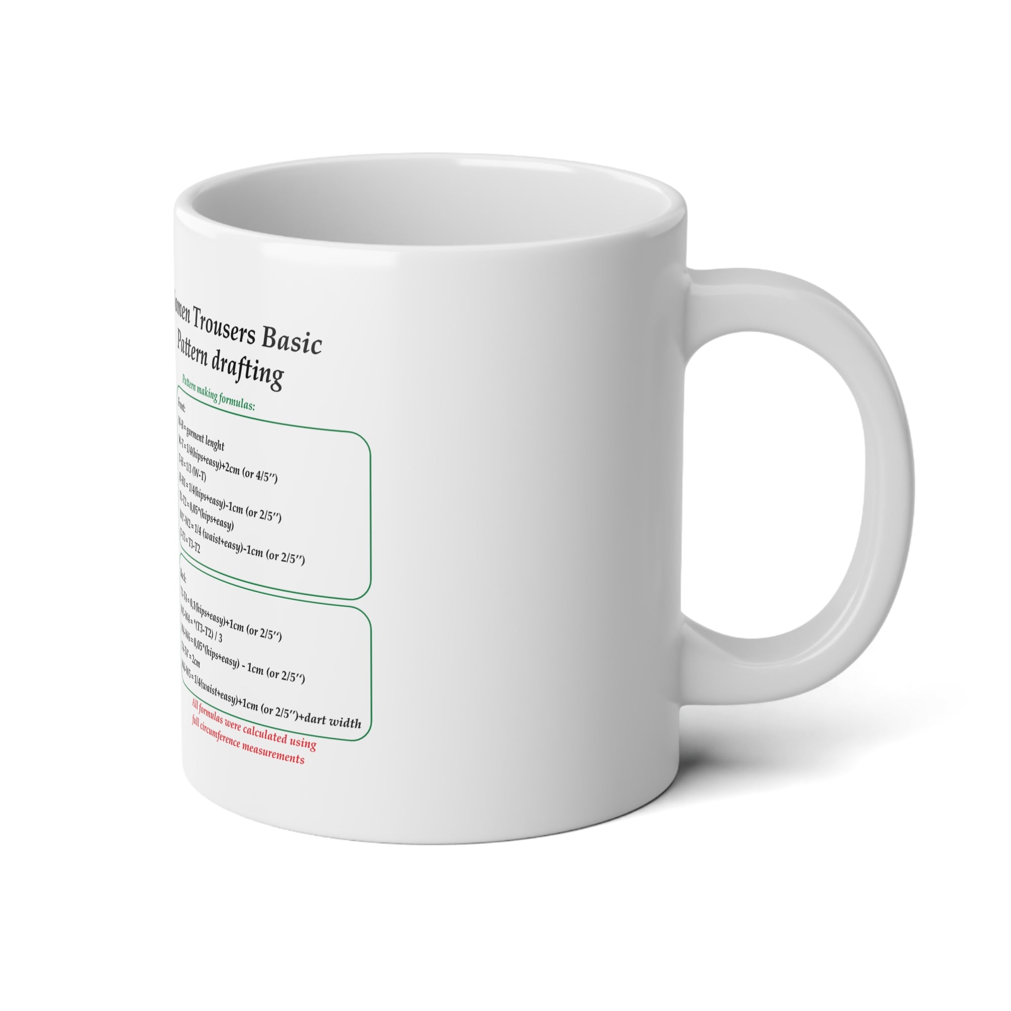 Sewing Mug King size with Women Trousers Block Pattern Drafting instruction | Sewing Pattern Diagram, 20oz Jumbo Mug