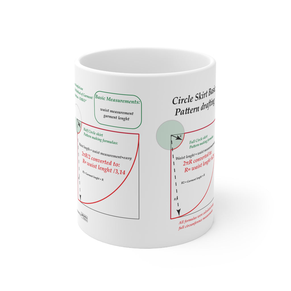 Sewing Pattern Drafting Coffee Mug – Circle Skirt Math formulas Guide (11oz/15oz)