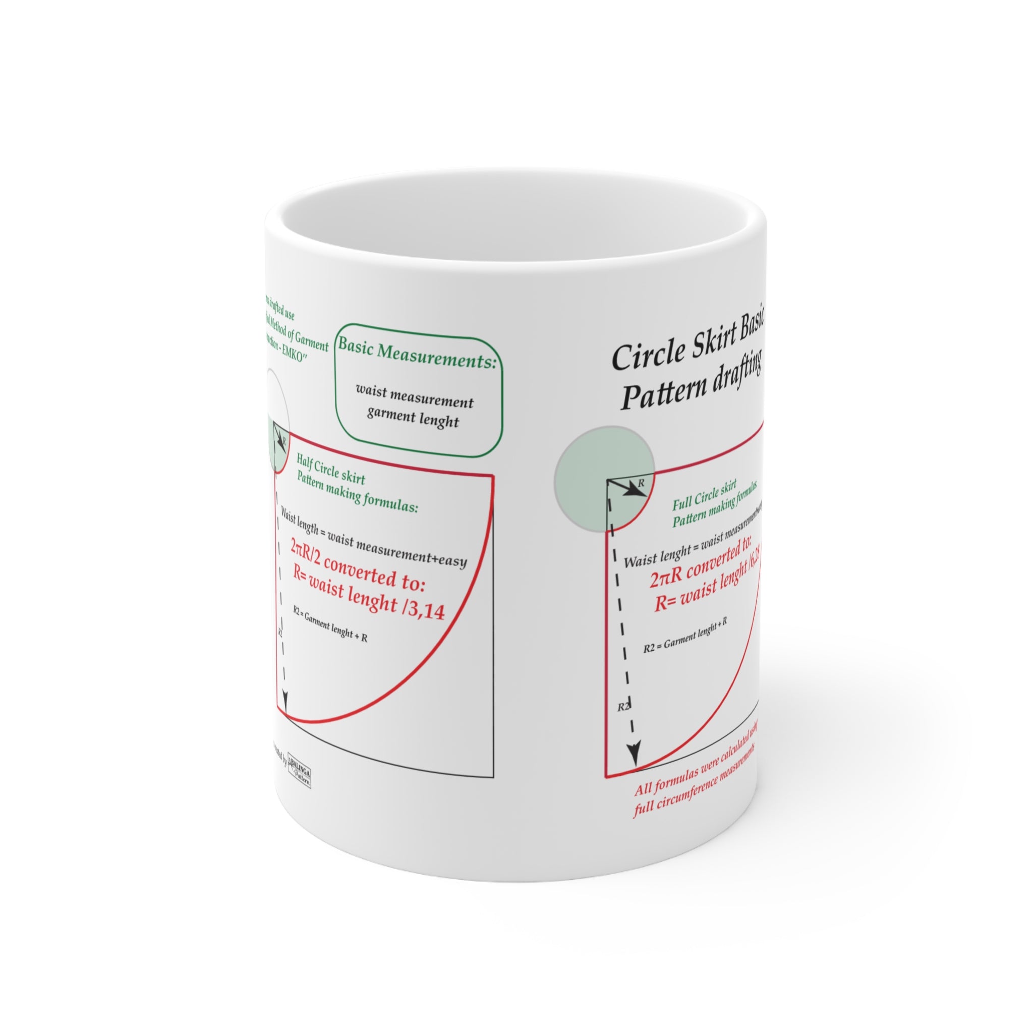Sewing Pattern Drafting Coffee Mug – Circle Skirt Math formulas Guide (11oz/15oz)