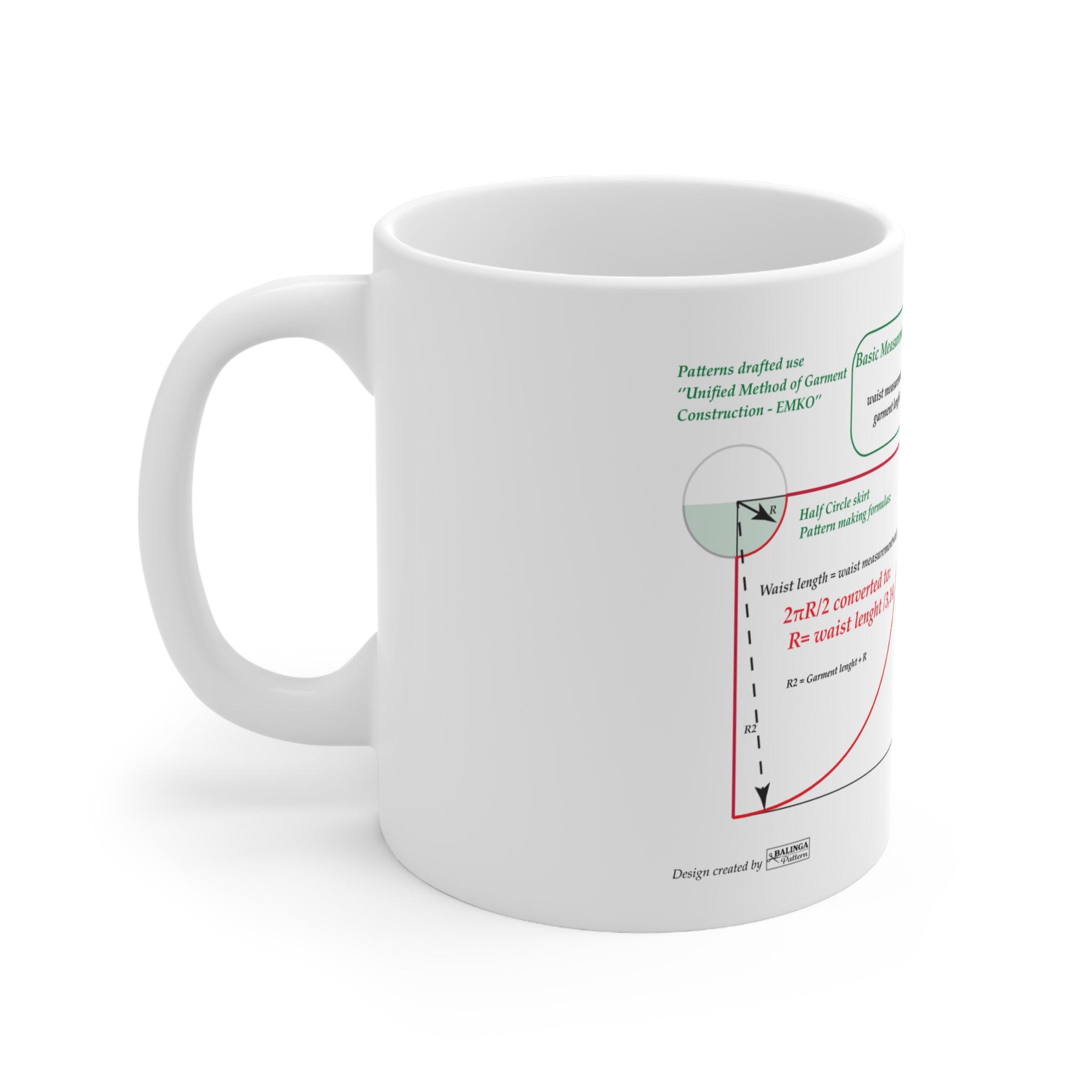 Sewing Pattern Drafting Coffee Mug – Circle Skirt Math formulas Guide (11oz/15oz)