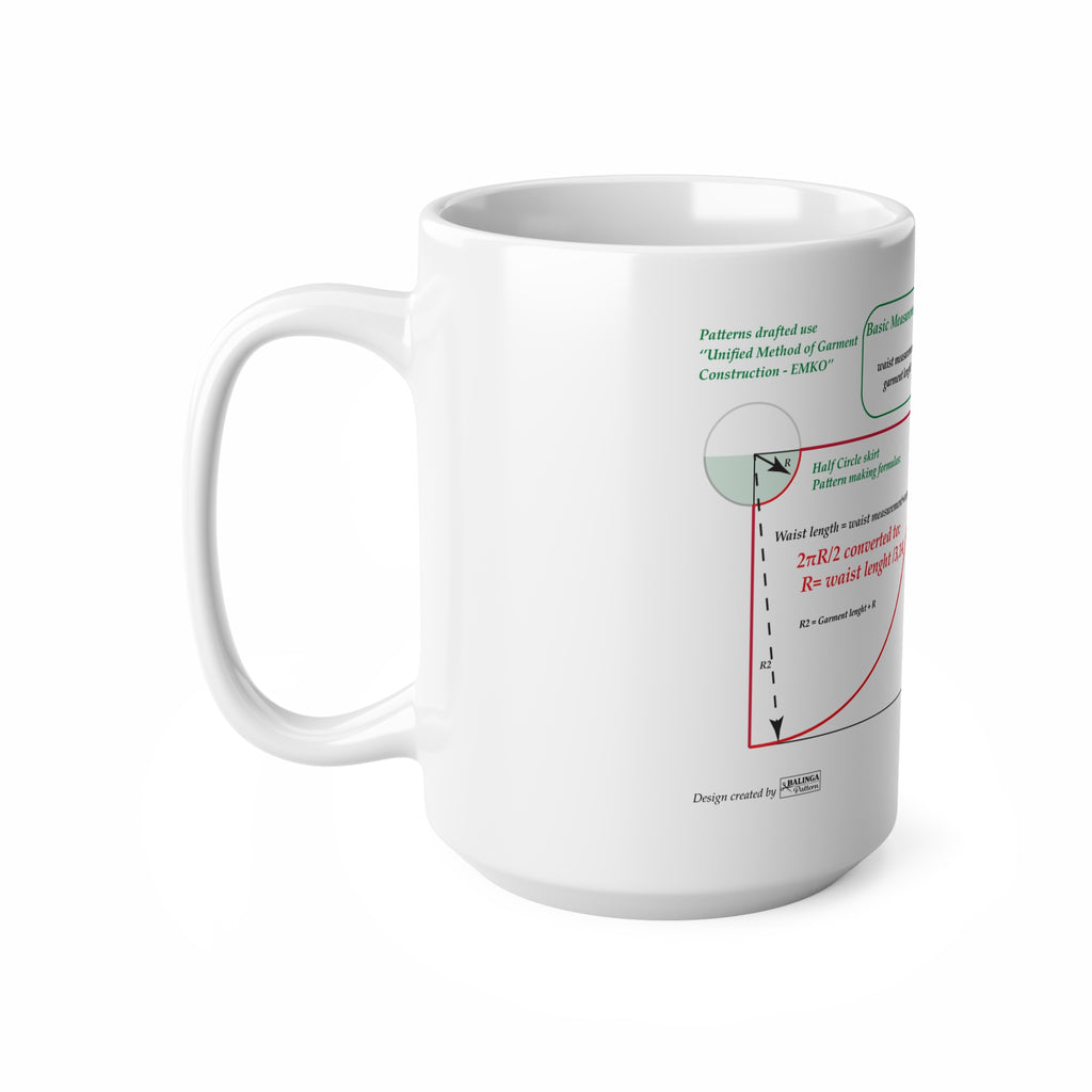 Sewing Pattern Drafting Coffee Mug – Circle Skirt Math formulas Guide (11oz/15oz)
