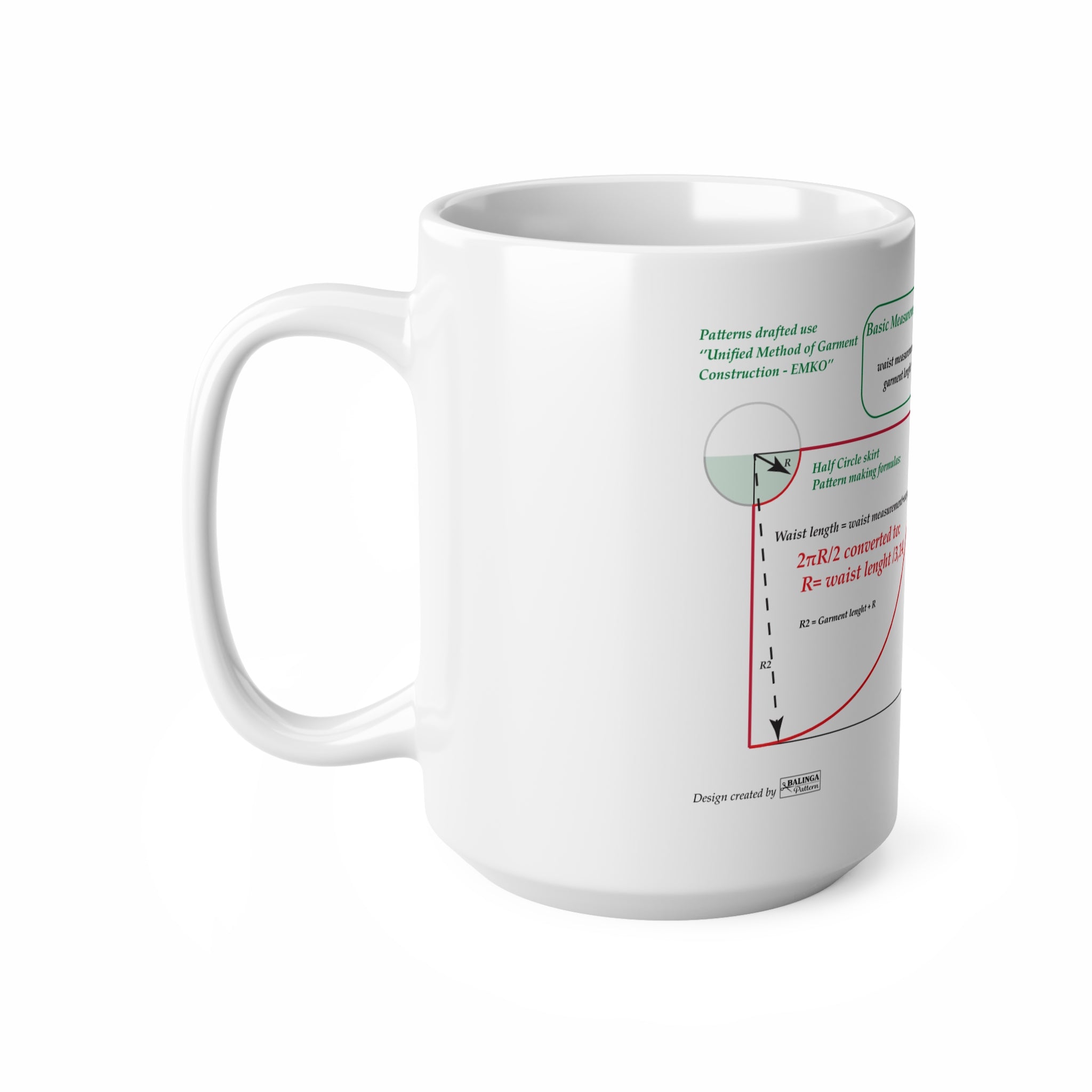 Sewing Pattern Drafting Coffee Mug – Circle Skirt Math formulas Guide (11oz/15oz)