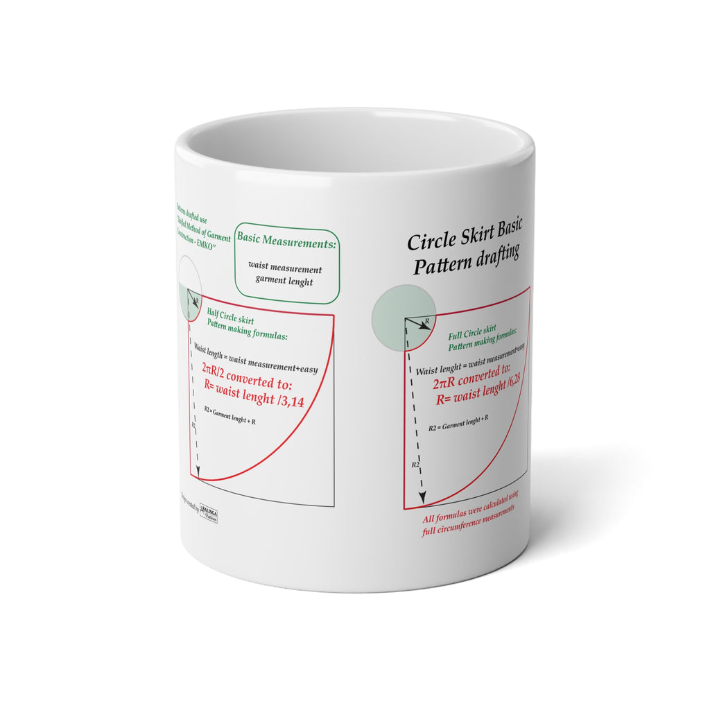 King size Sewing mug - Circle Skirt drafting cheat-sheet, size 20oz (600ml), English