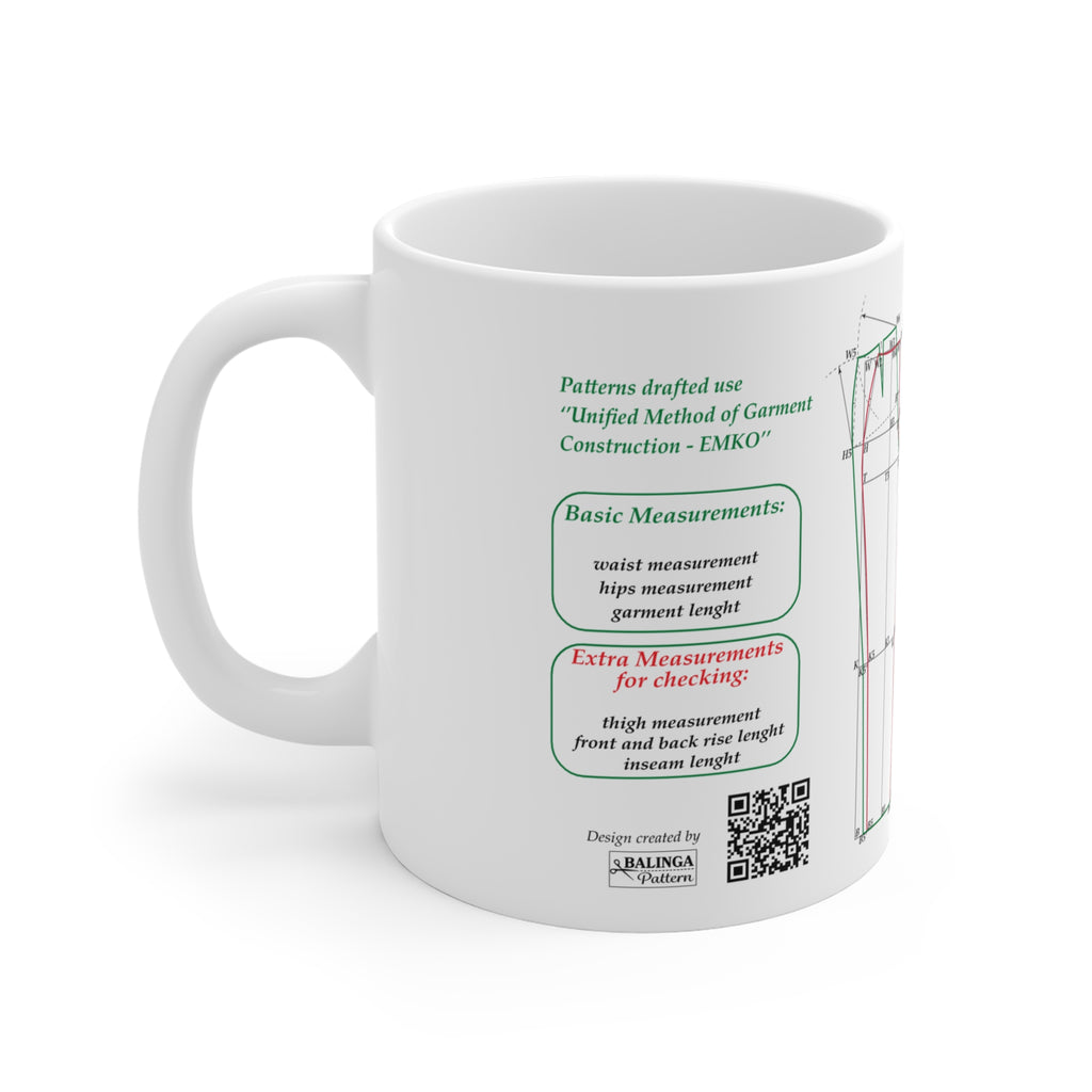 Sewing mug - Women pants drafting cheat-sheet, size 11oz (330ml), English