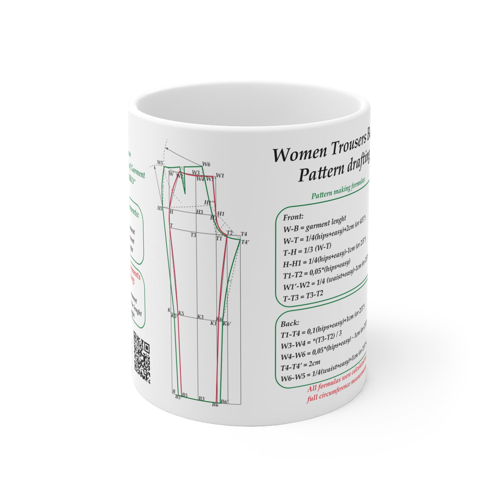 Sewing mug - Women pants drafting cheat-sheet, size 11oz (330ml), English