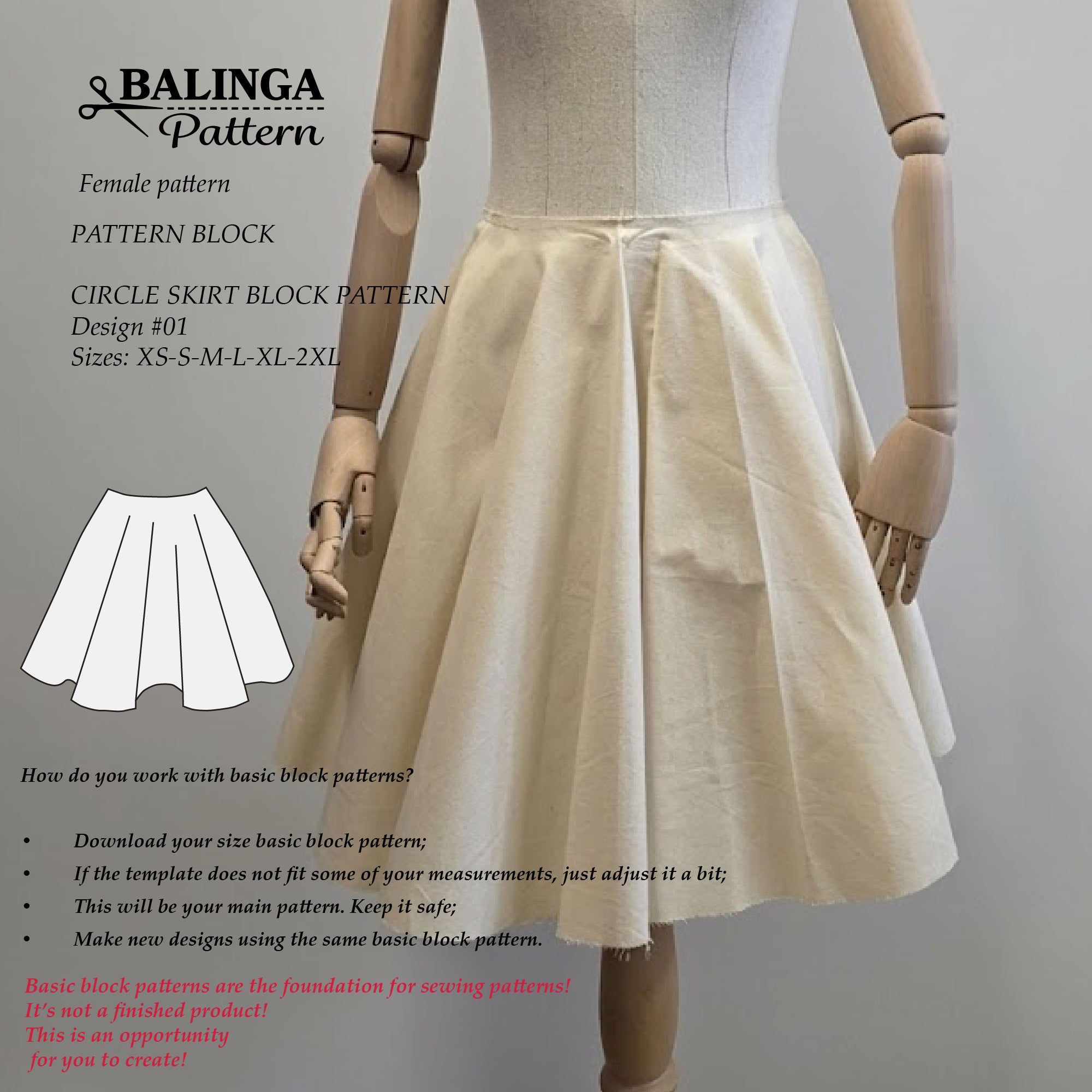 Circle Skirt Basic Block Sewing Pattern