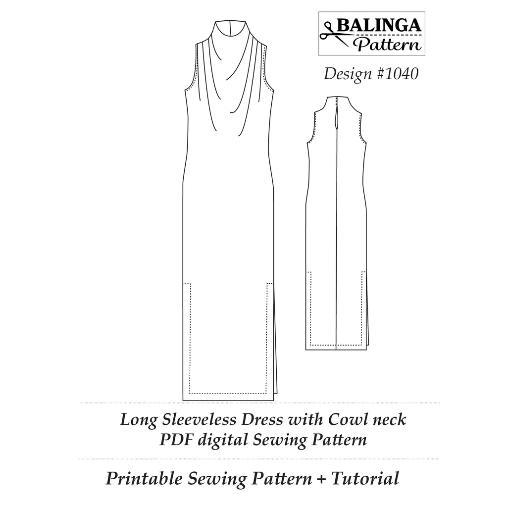Summer Maxi Dress Sewing Pattern: Cowl Neck, Sleeveless, Sizes XS-3XL (PDF Download)