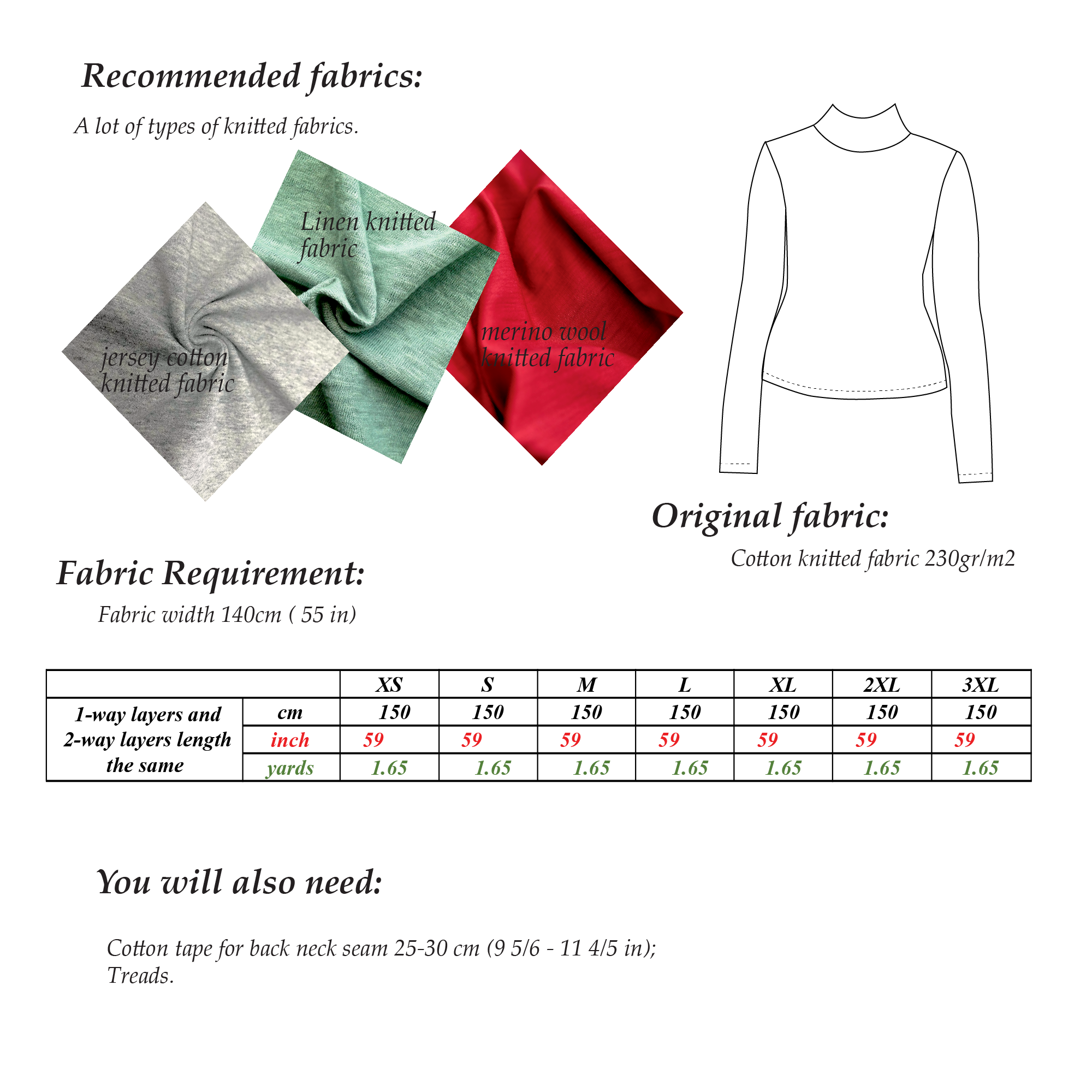 Turtleneck top sewing pattern | Sizes XS-3XL