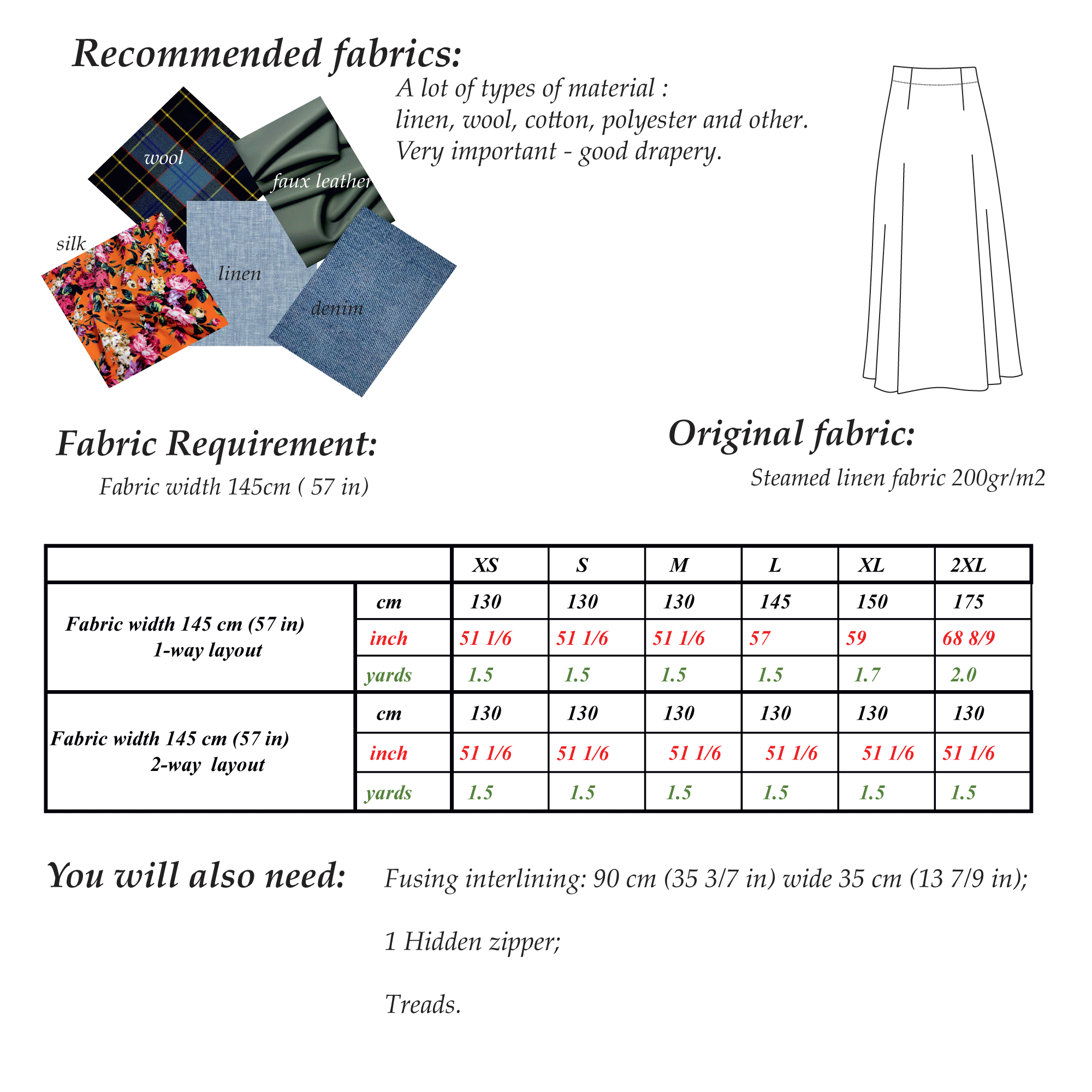 A-Line Skirt Sewing Pattern | Sizes XS-2XL