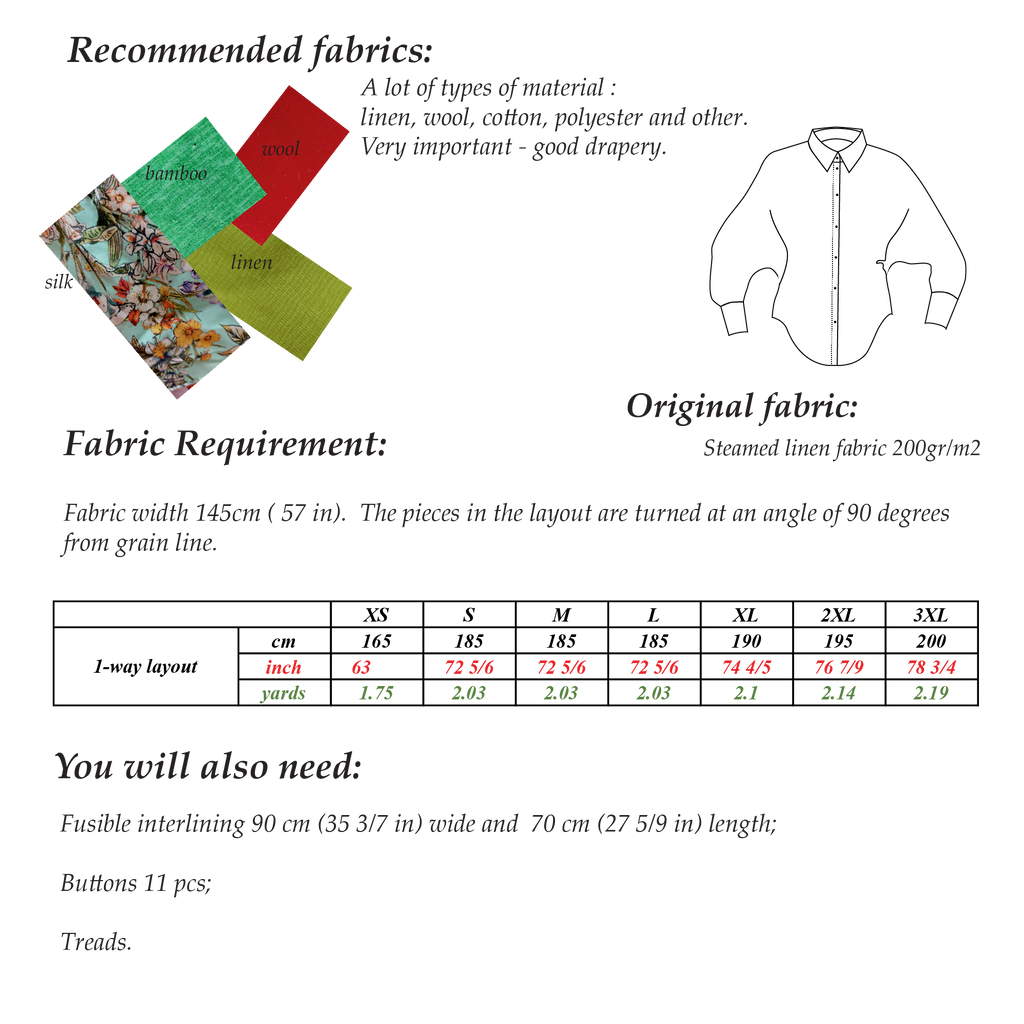 Batwings Sleeve Shirt Sewing Pattern | Sizes XS -3XL