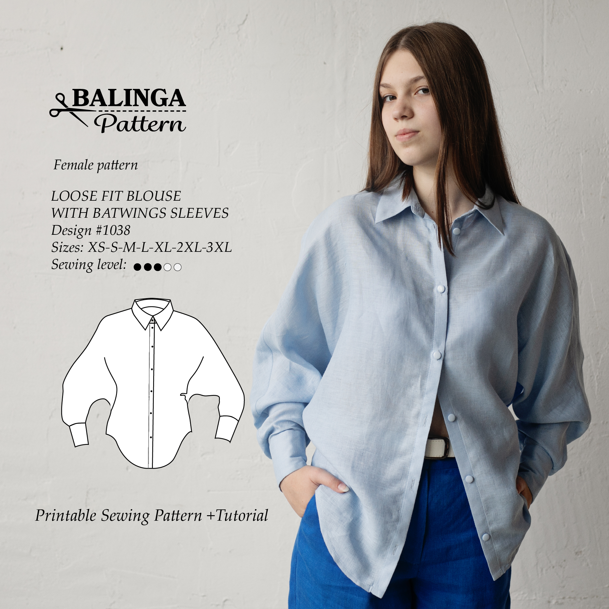 Batwings Sleeve Shirt Sewing Pattern | Sizes XS -3XL