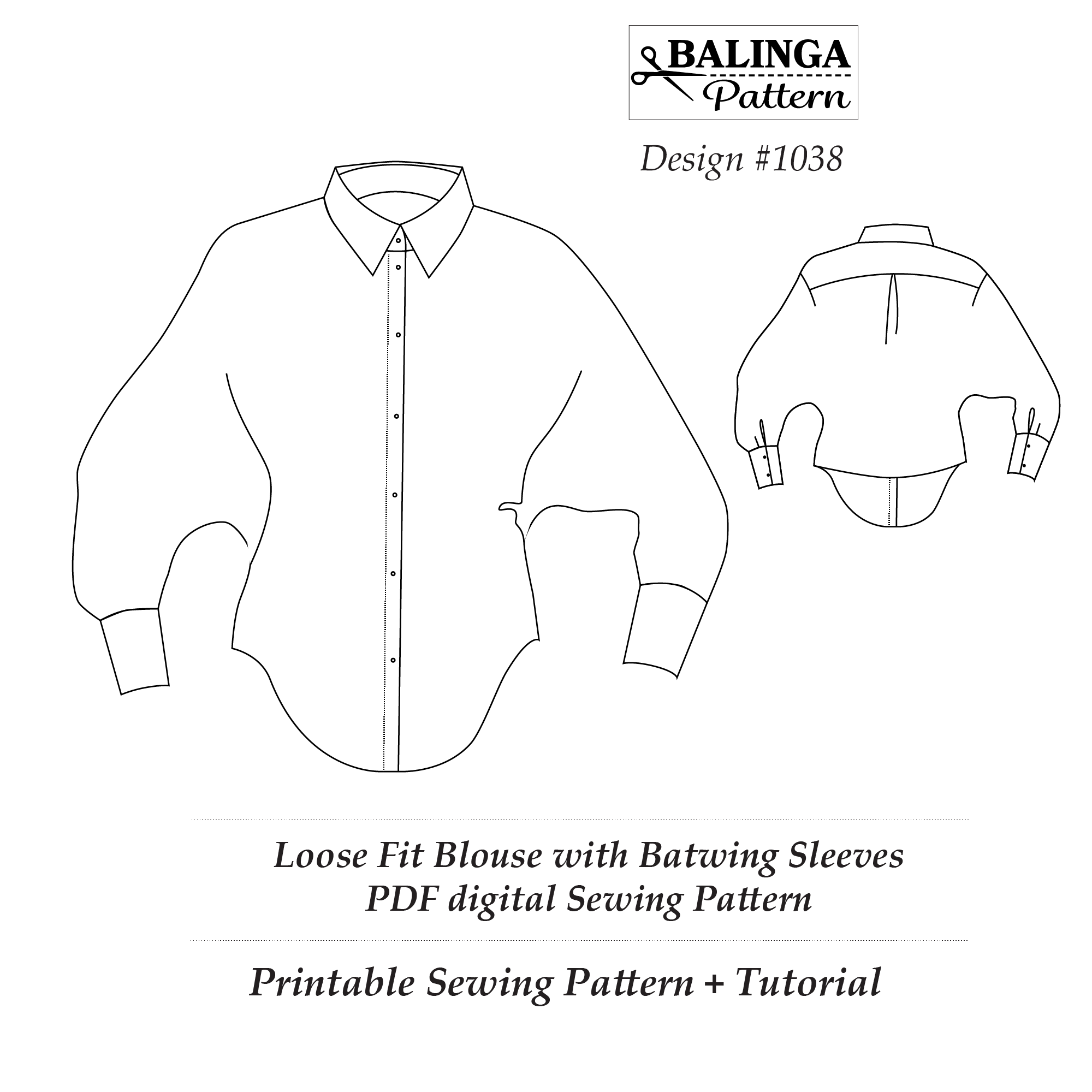 Batwings Sleeve Shirt Sewing Pattern | Sizes XS -3XL