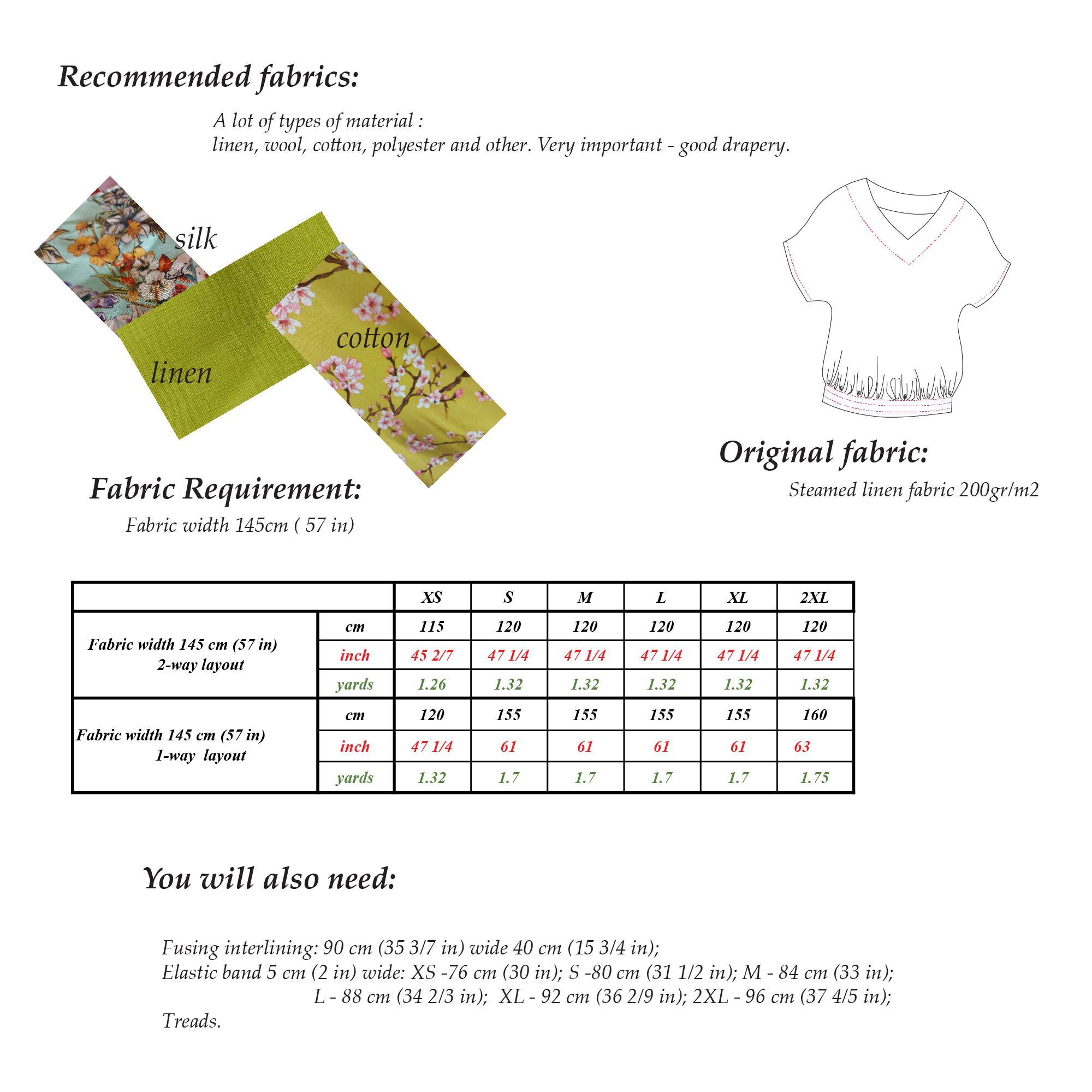 Easy Sewing Pattern for beginners - V-Neck Blouse  | Sizes XS-2XL