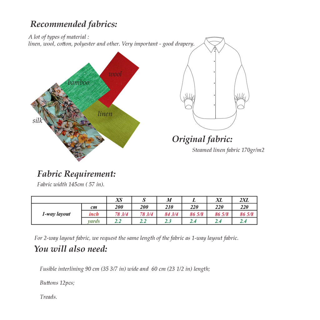 Oversized Shirt PDF Sewing Pattern - XS to 2XL Sizes Available