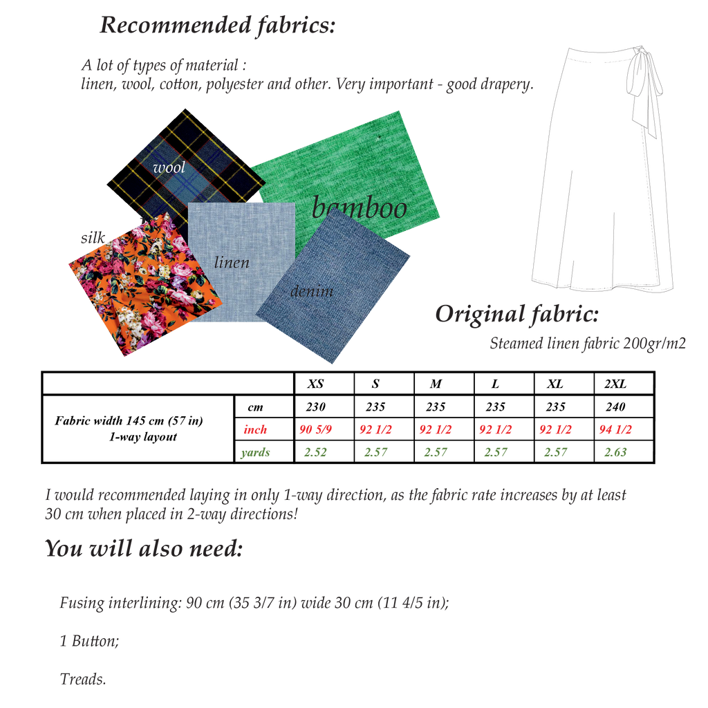 Wrap Skirt Sewing Pattern | Sizes XS-2XL