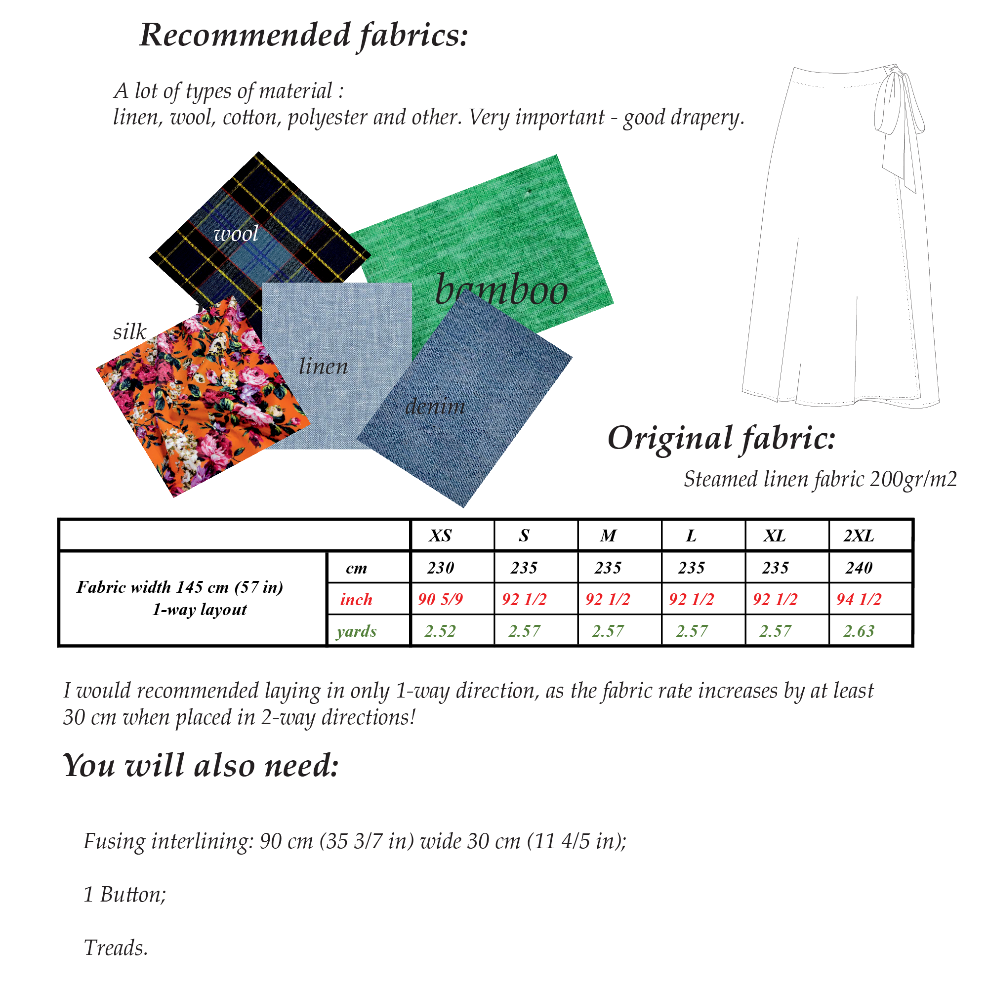 Wrap Skirt Sewing Pattern | Sizes XS-2XL