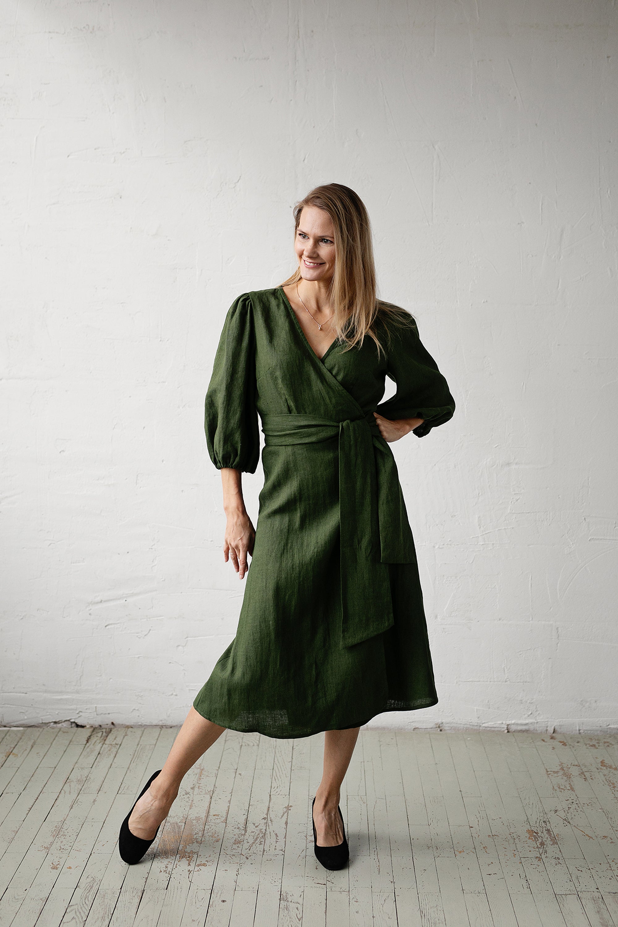 green wrap dress