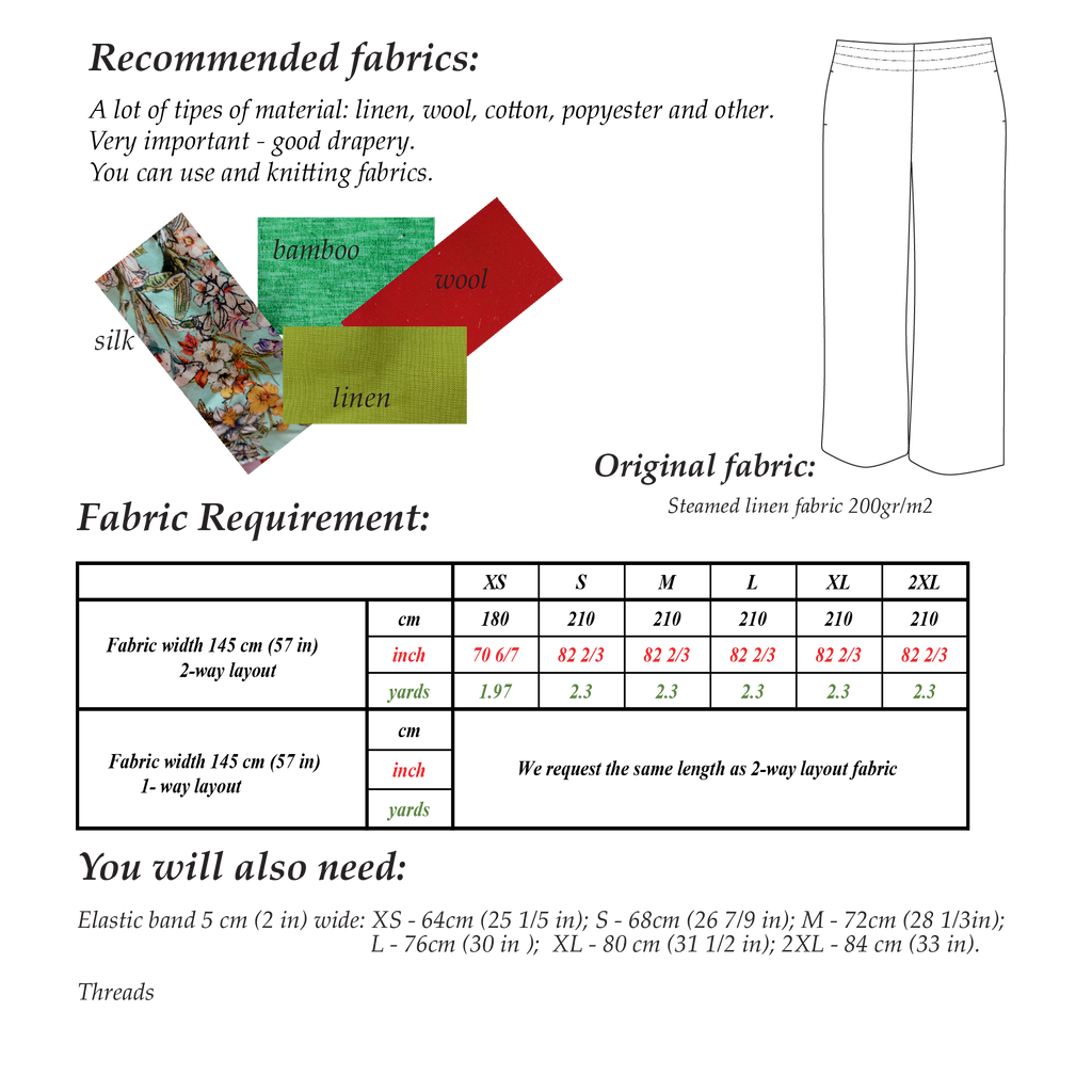 Wide Leg Pants Pattern  | Sizes XS-2XL