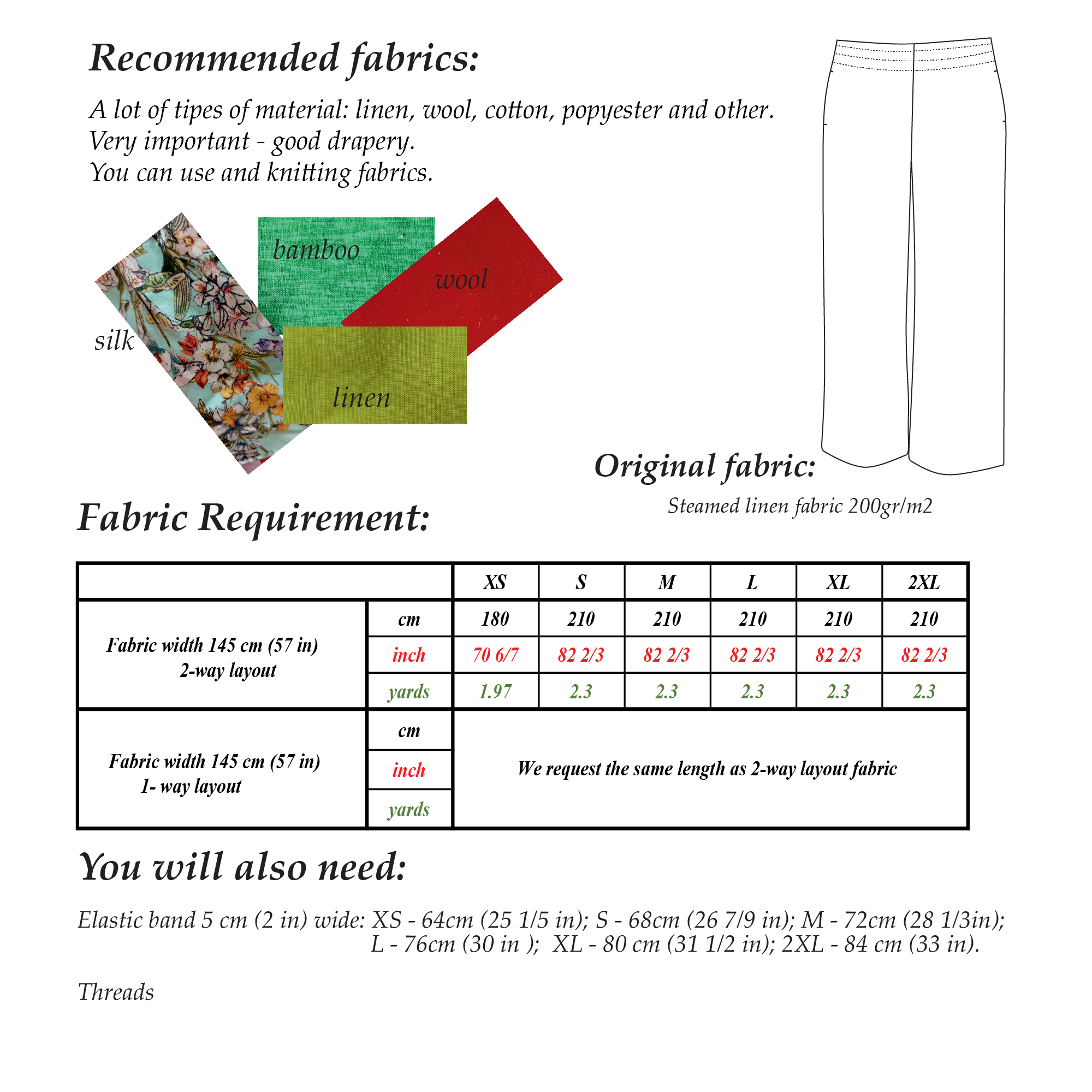 Wide Leg Pants Pattern  | Sizes XS-2XL