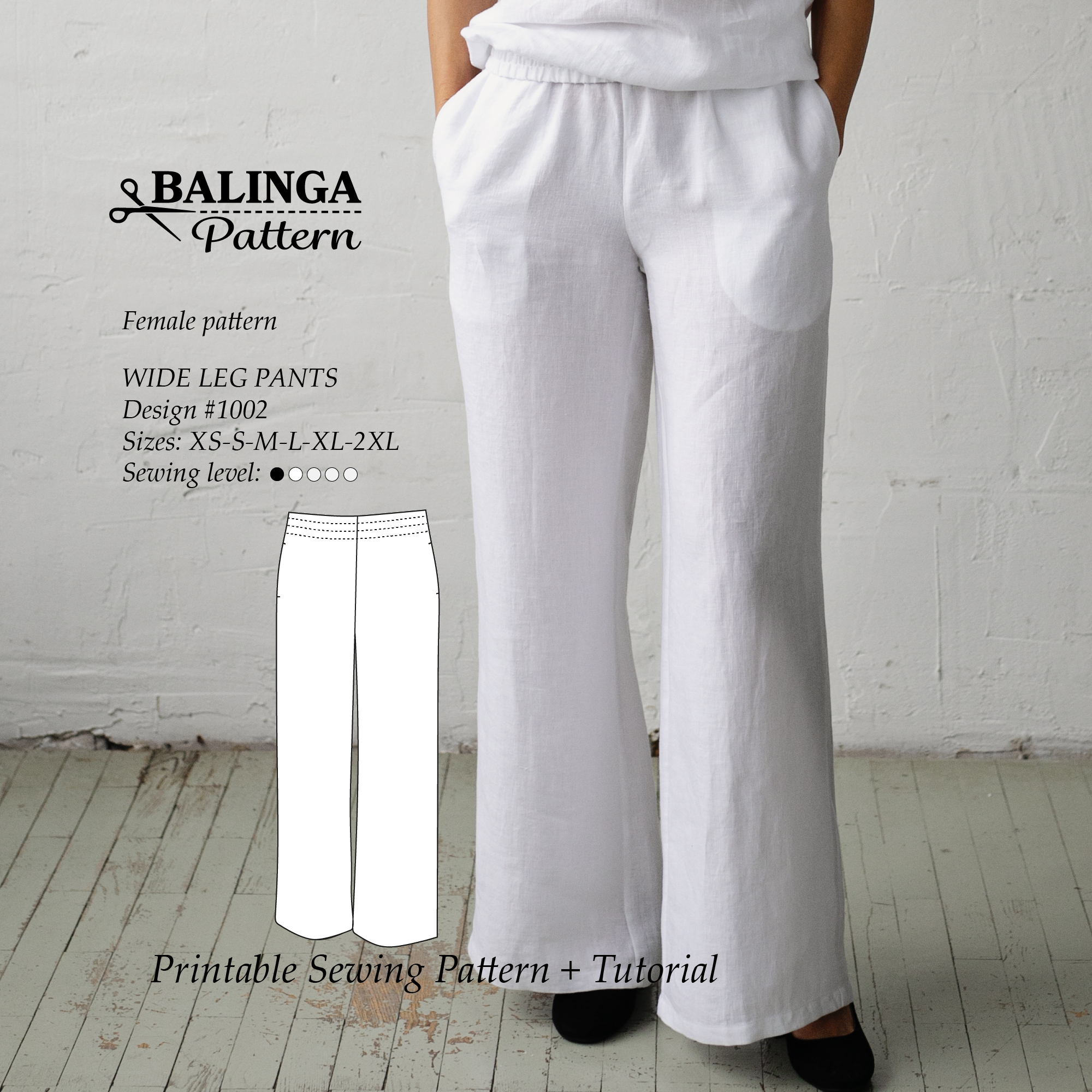 Wide Leg Pants Pattern  | Sizes XS-2XL