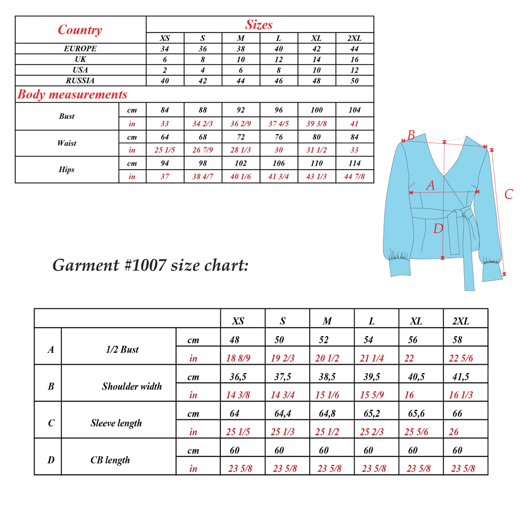 Wrap Blouse Sewing Pattern  | Sizes XS-2XL